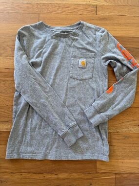 Carhartt Heather Gray Long Sleeve Pocket Shirt with Orange Logo